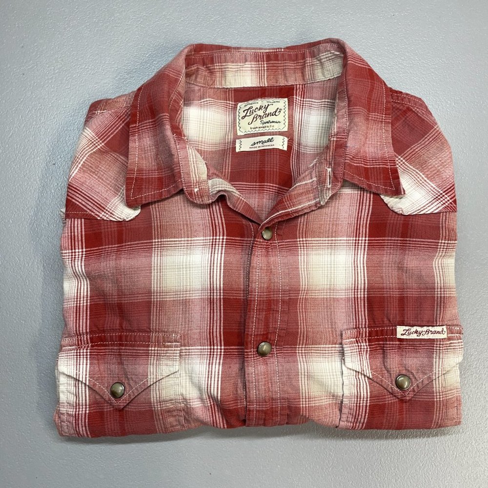 Lucky Brand Distinctive Western Men's Size S Red & White Light Weight Flannel